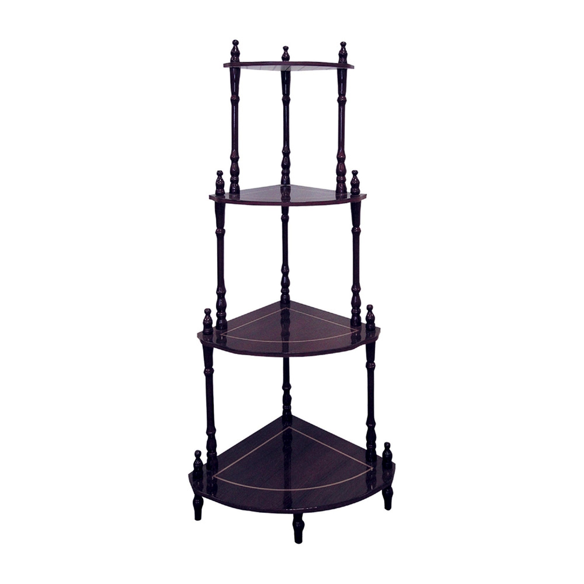 39" Brown Wood Four Tier Corner Bookcase