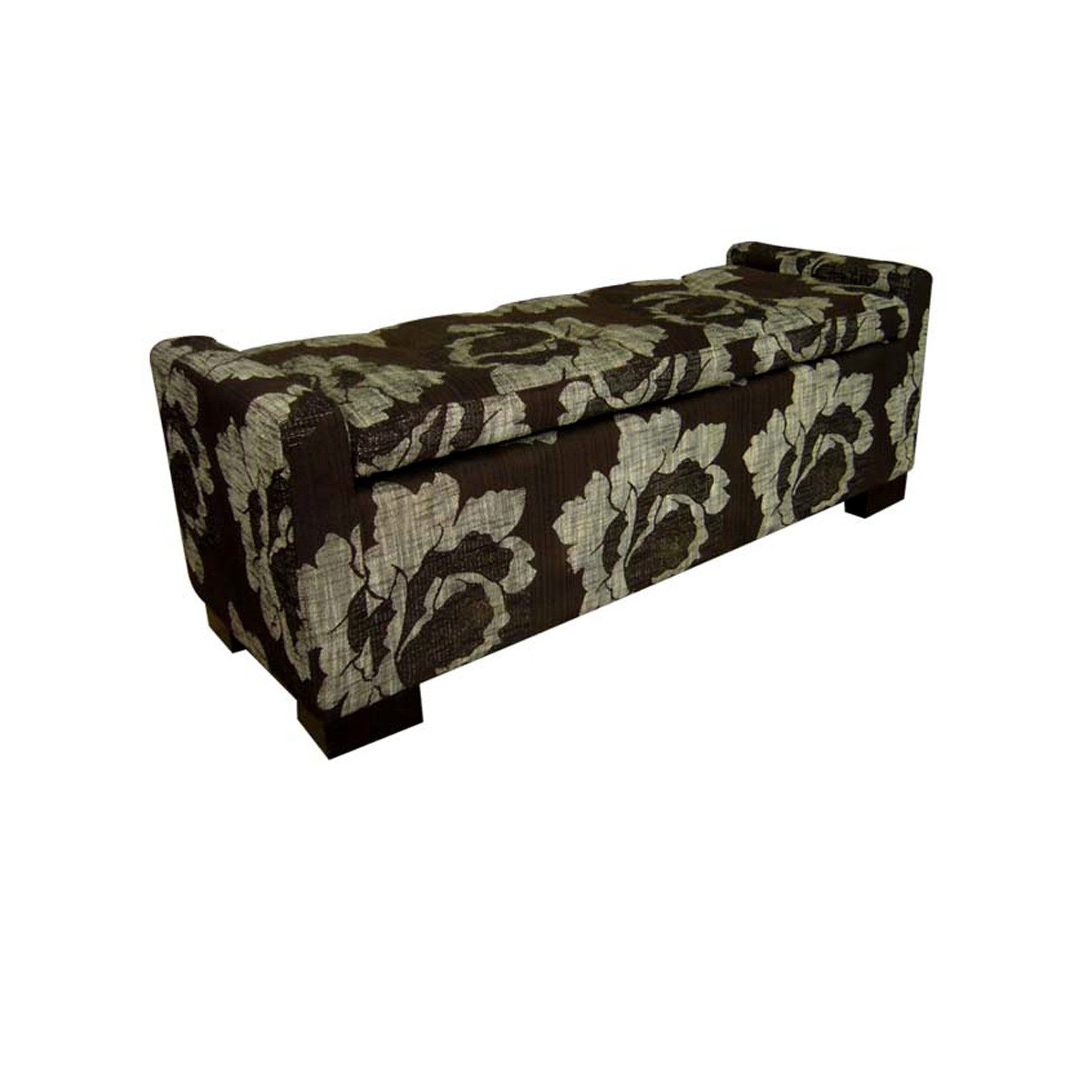 17" Brown and Champagne Solid Wood Upholstered Dining Bench