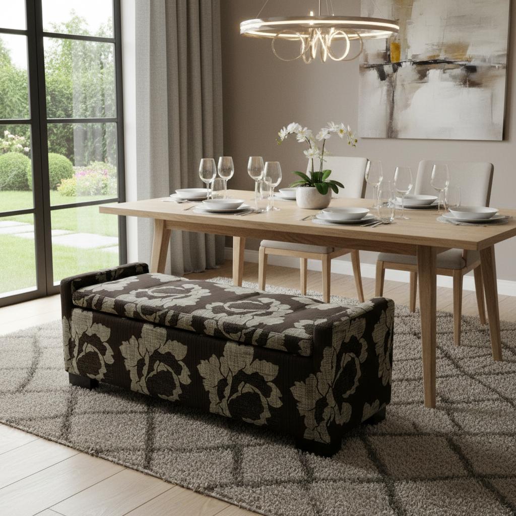 17" Brown and Champagne Solid Wood Upholstered Dining Bench