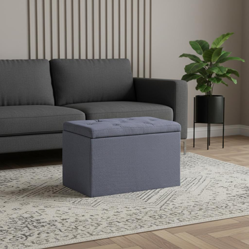 17" Dark Gray Linen Tufted Storage Ottoman