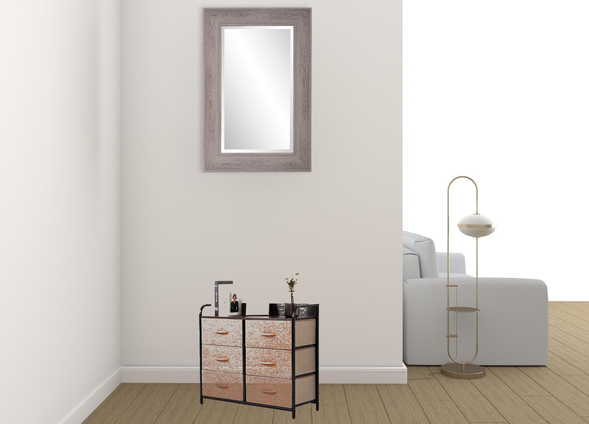 31" Brown Fabric and Metal Accent Chest With Two Shelves And Six Drawers