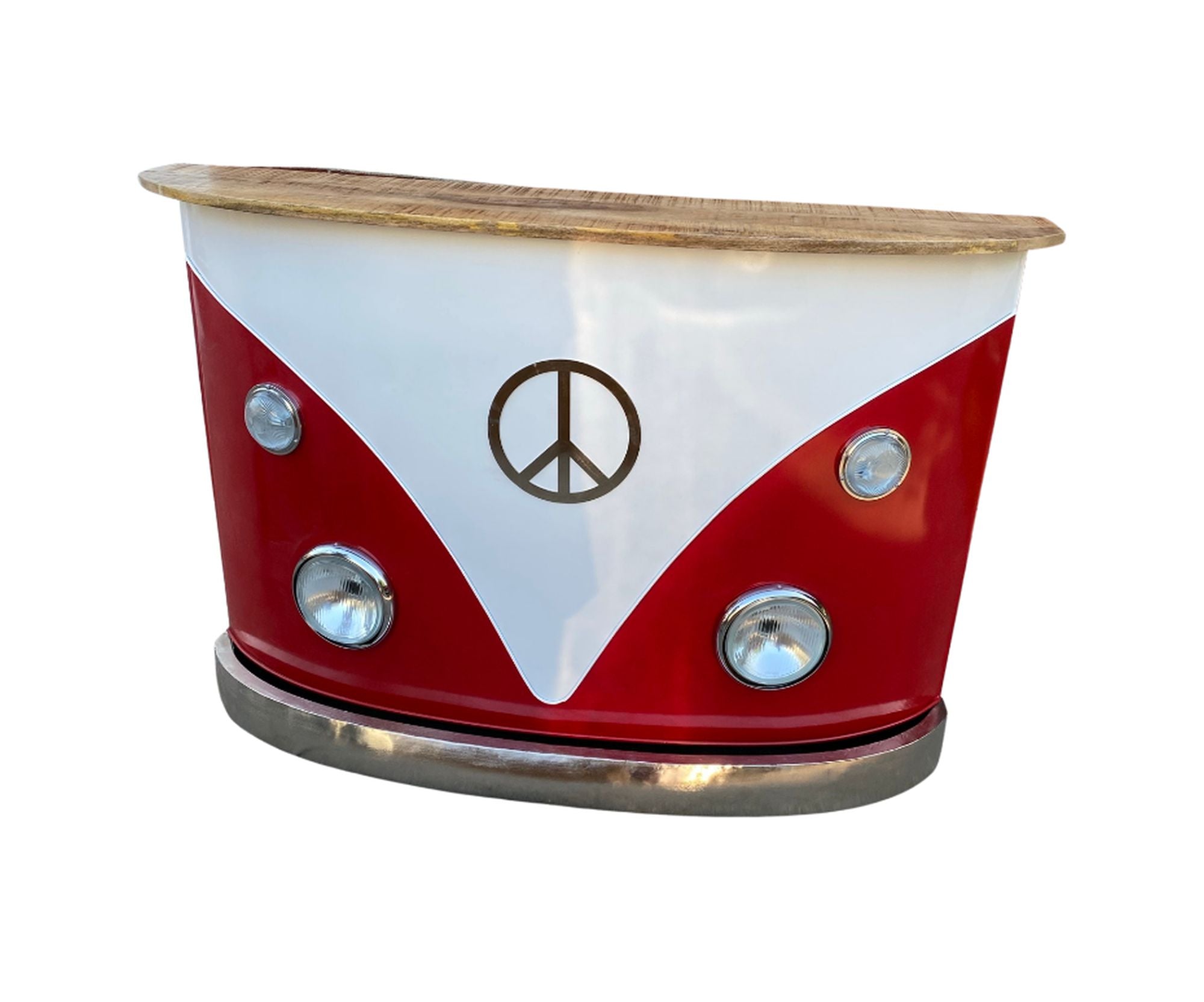 60"  Red and White Metal and Wood Peace Van Bar Server