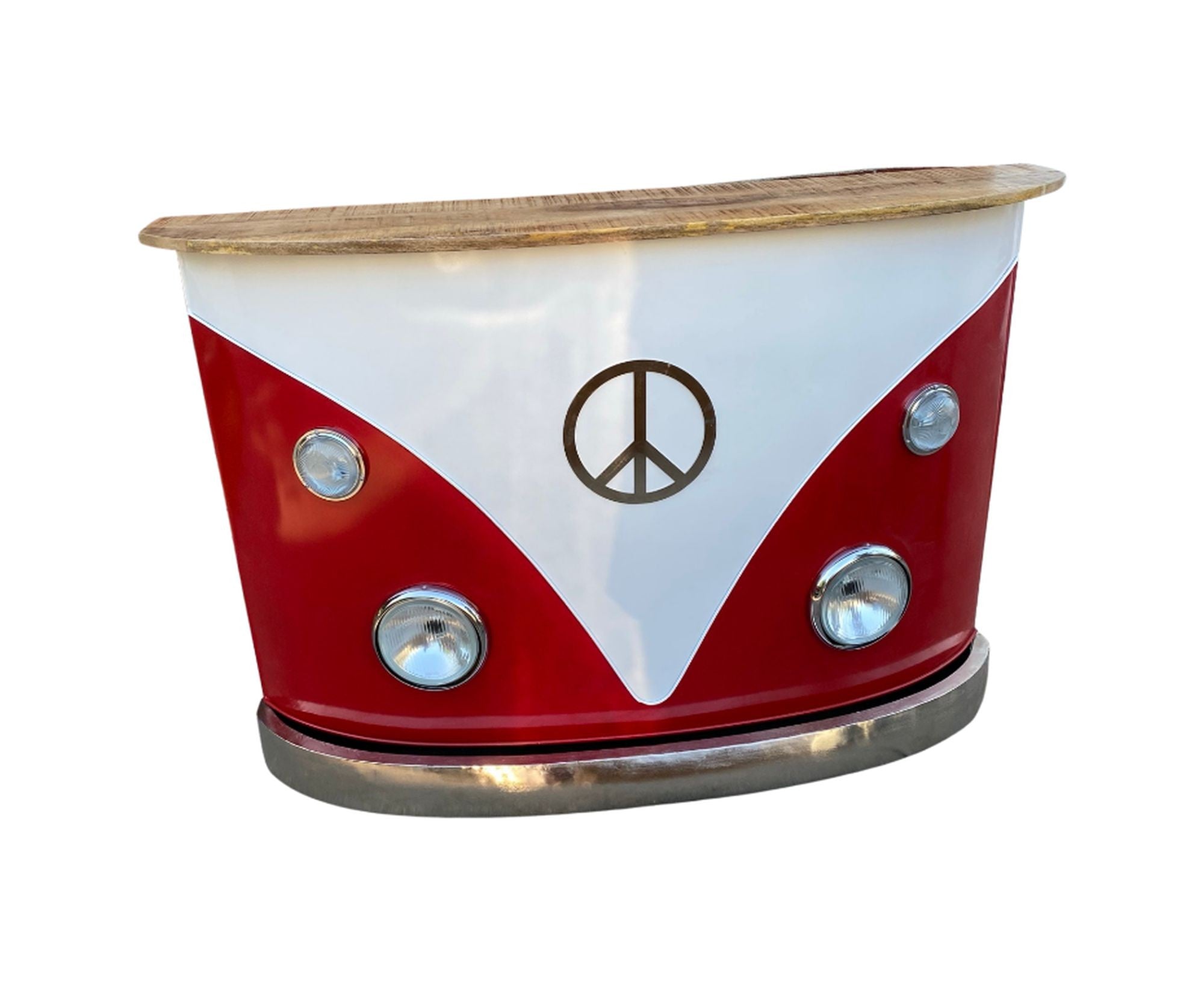 60"  Red and White Metal and Wood Peace Van Bar Server