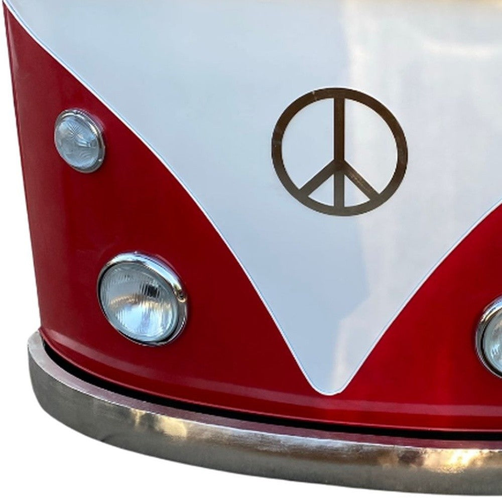 60"  Red and White Metal and Wood Peace Van Bar Server