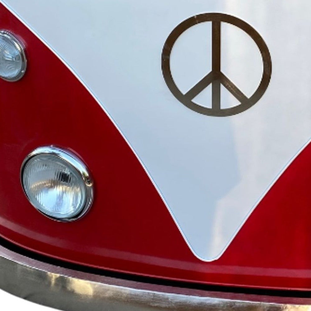 60"  Red and White Metal and Wood Peace Van Bar Server