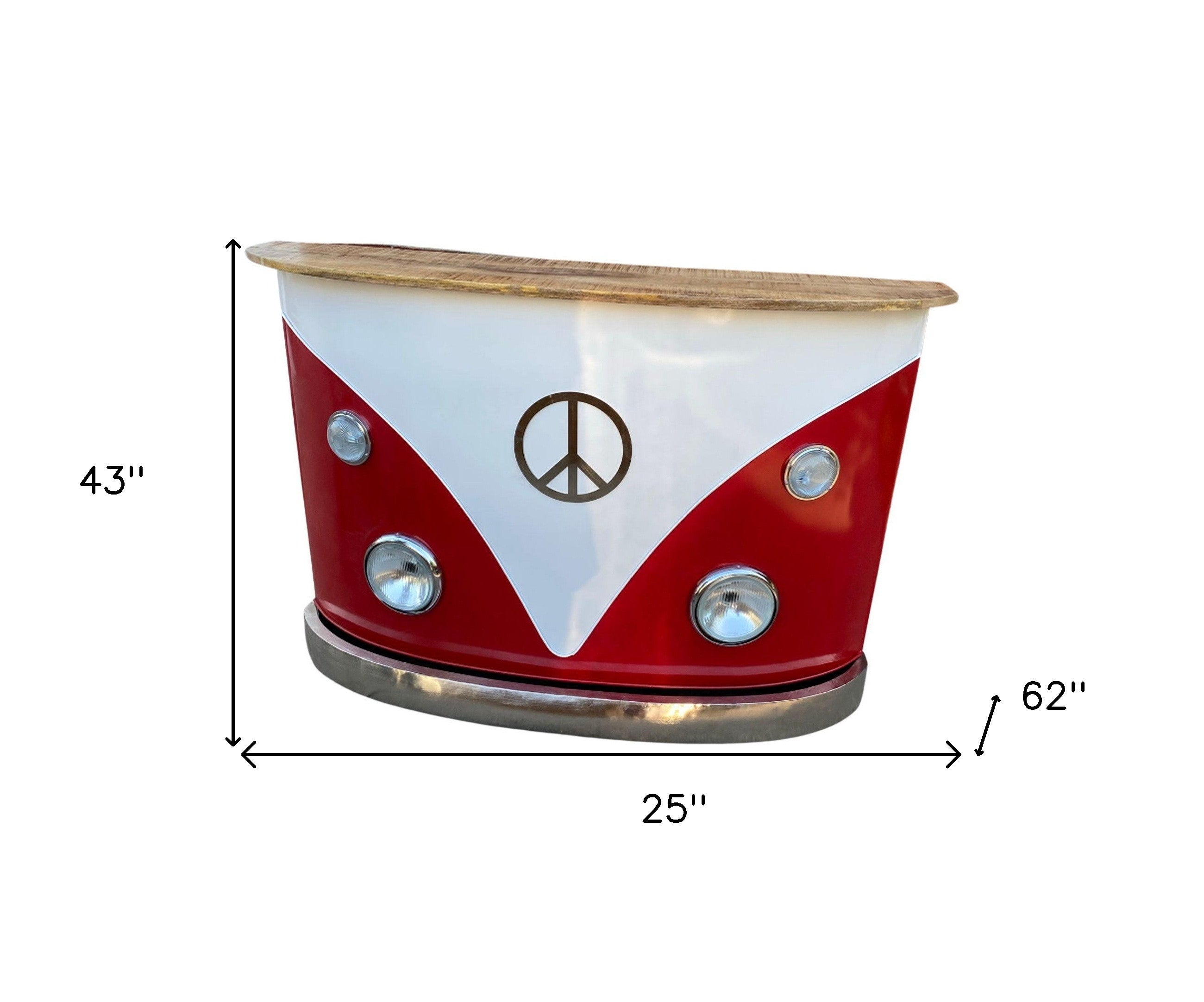 60"  Red and White Metal and Wood Peace Van Bar Server