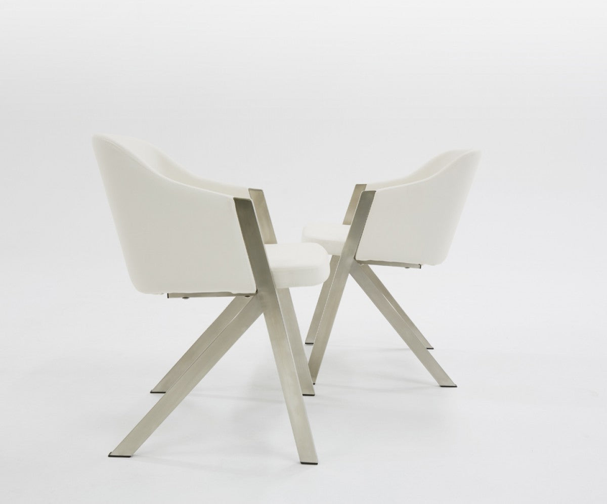 Set of Two White Faux Leather Modern Dining Chairs