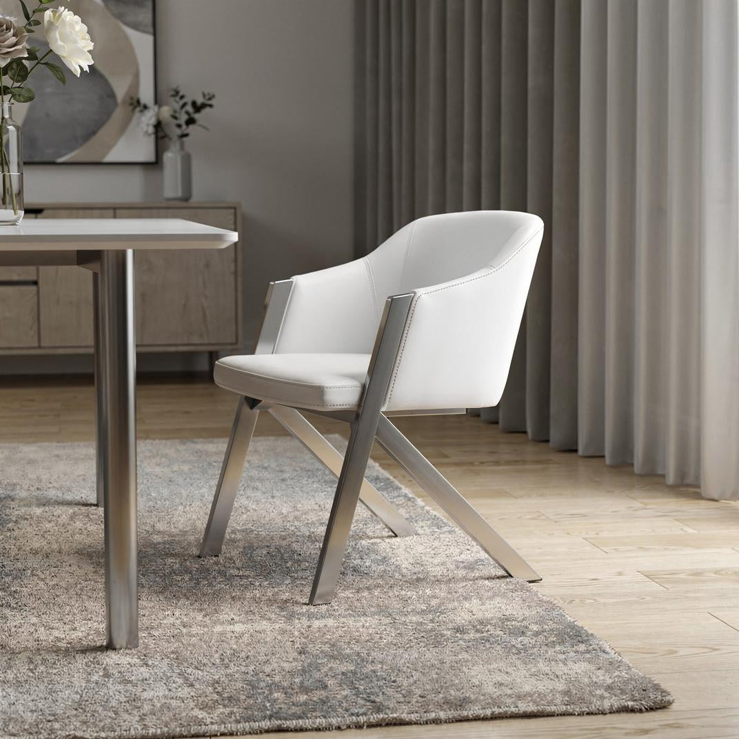 Set of Two White Faux Leather Modern Dining Chairs