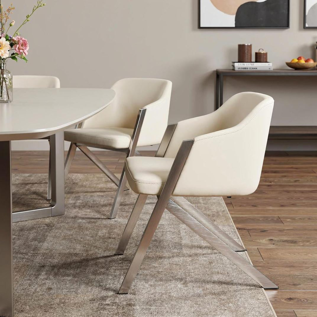 Set of Two White Faux Leather Modern Dining Chairs