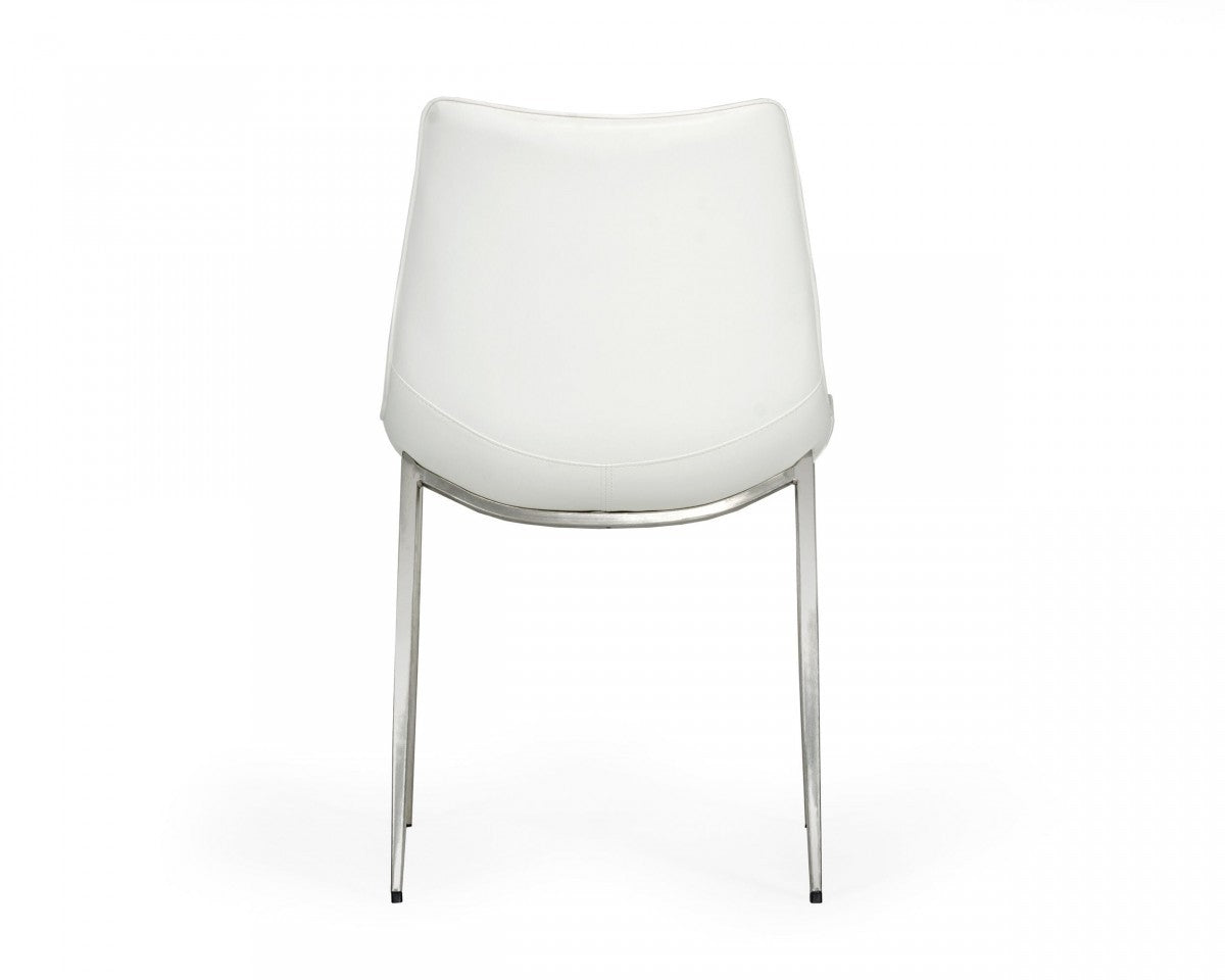 Set of Two White and Silver Upholstered Faux Leather Dining Side Chairs