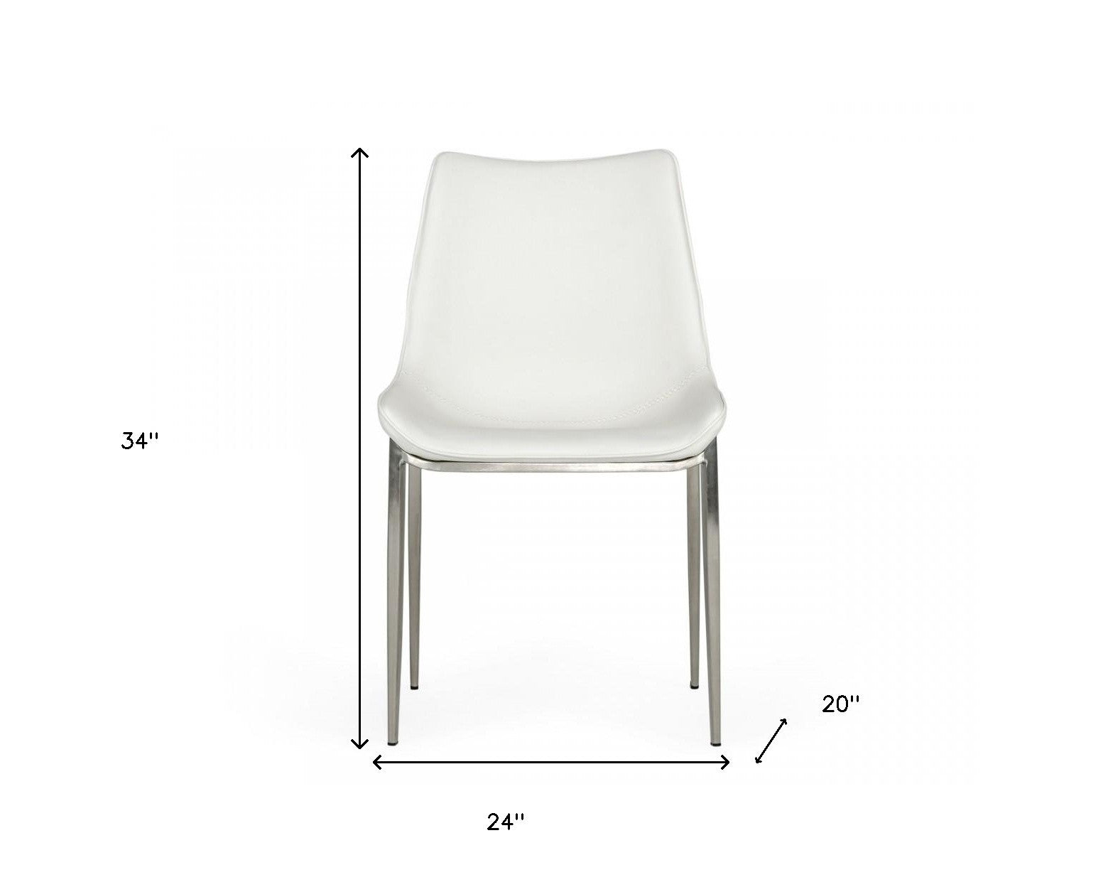 Set of Two White and Silver Upholstered Faux Leather Dining Side Chairs
