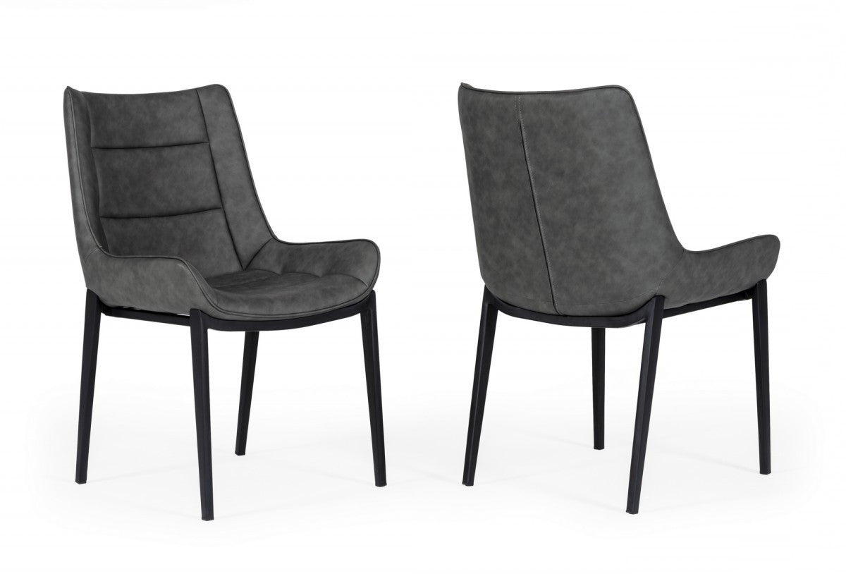 Set of Two Gray Faux Leather Dining Chairs