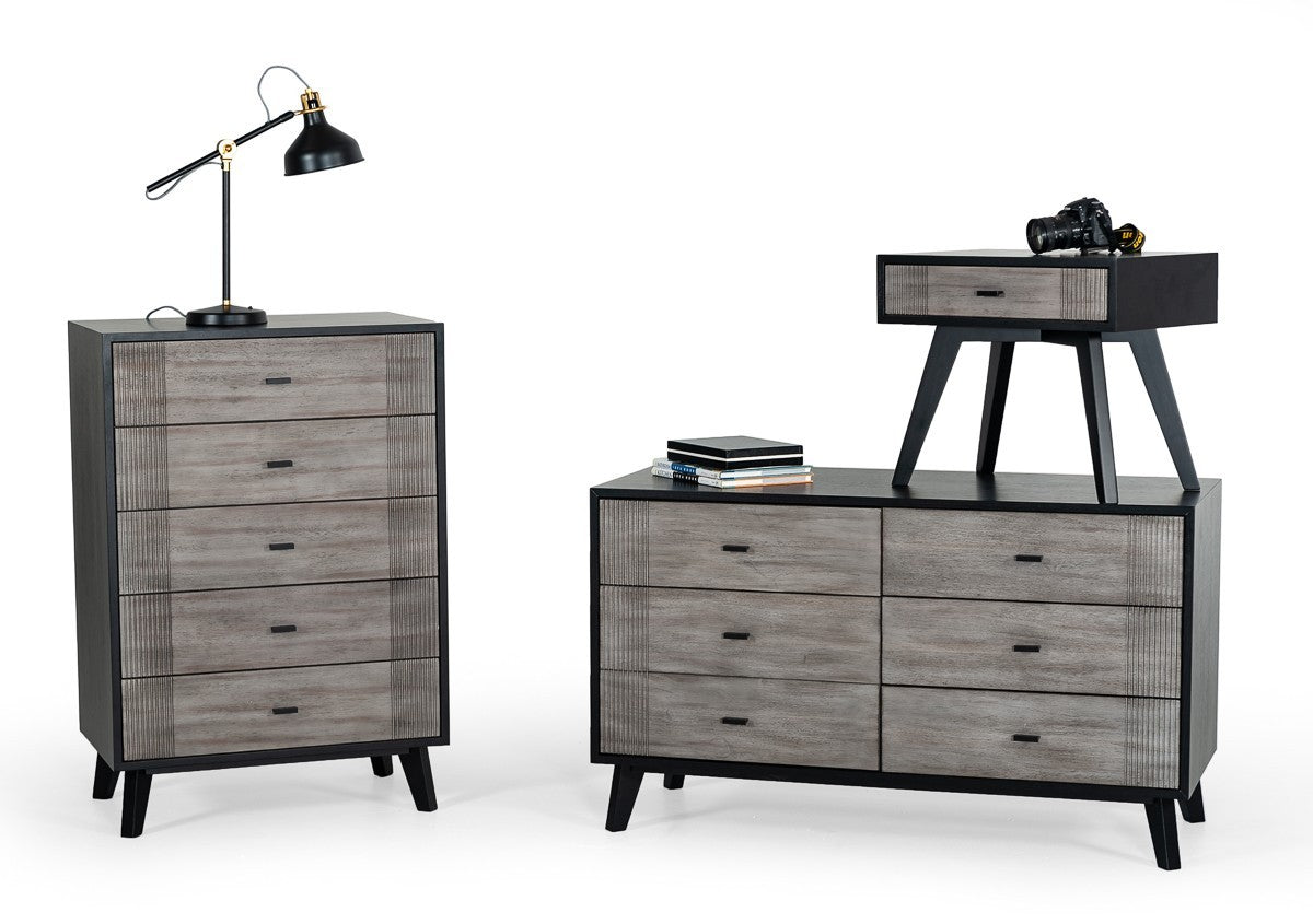 30" Grey And Black Wood Five Drawer Chest