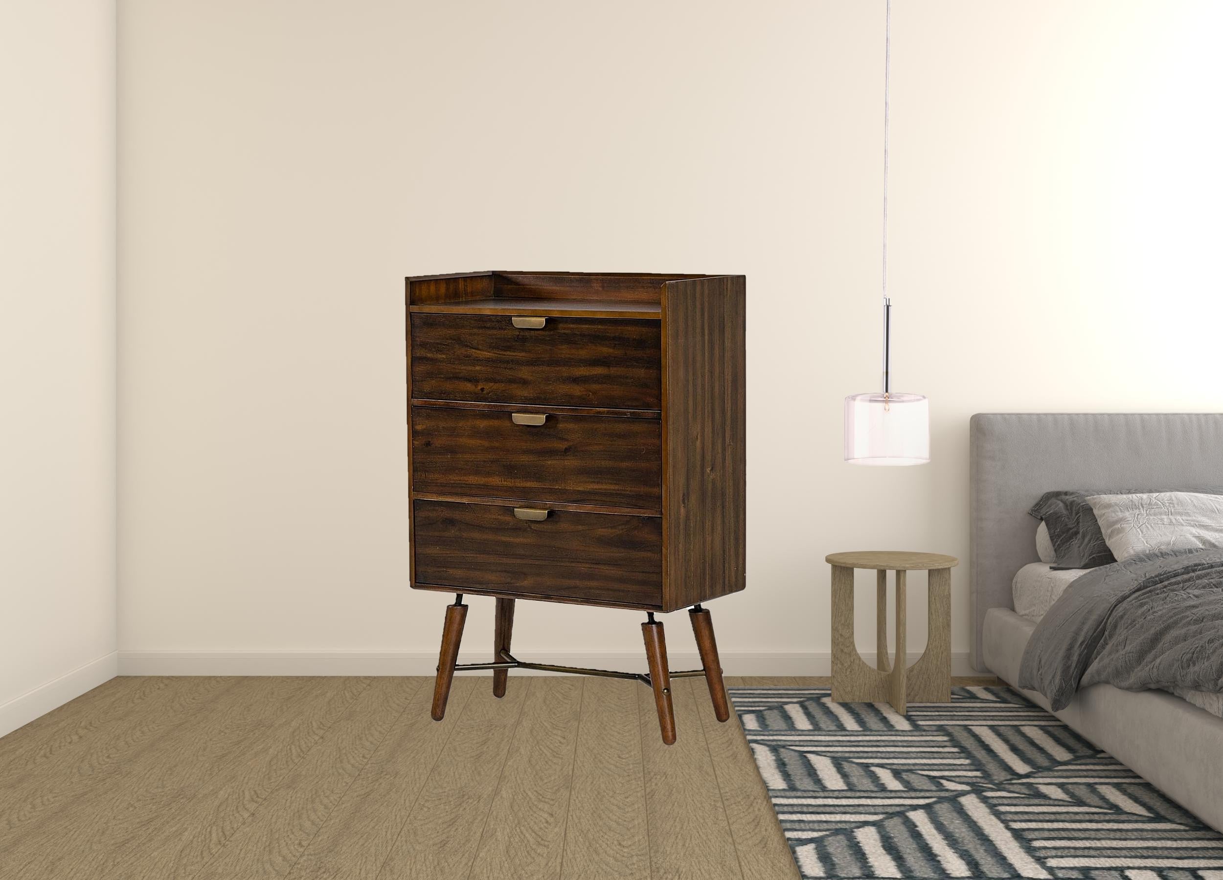 32" Acacia Solid Wood Three Drawer Chest