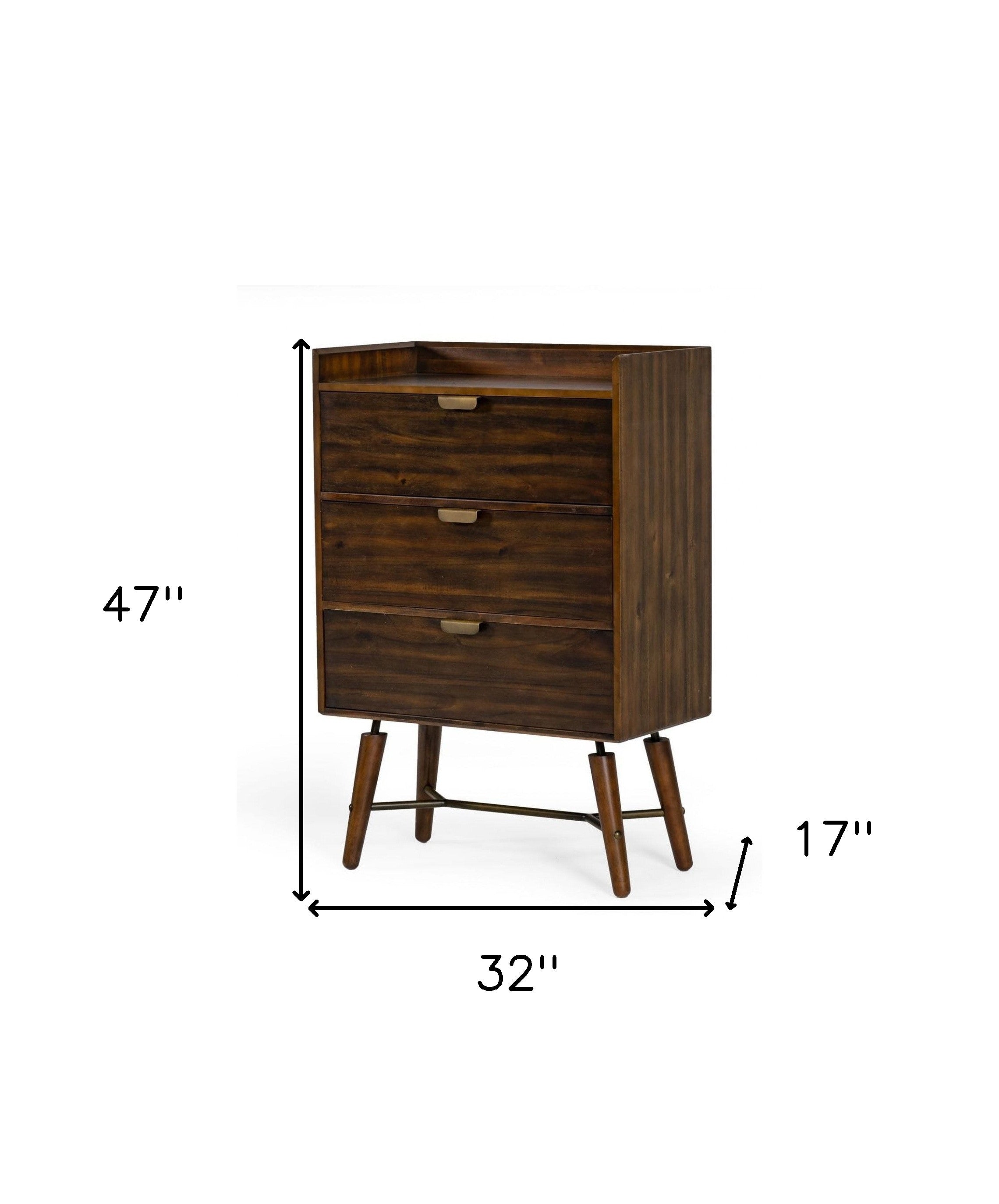 32" Acacia Solid Wood Three Drawer Chest