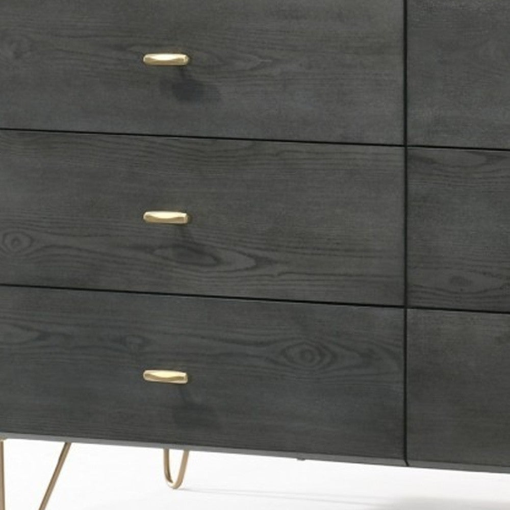 51" Gray Wood Six Drawer Double Dresser
