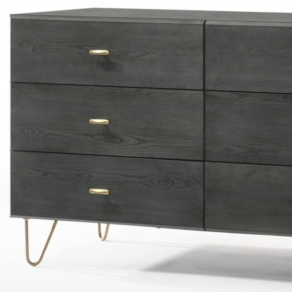 51" Gray Wood Six Drawer Double Dresser