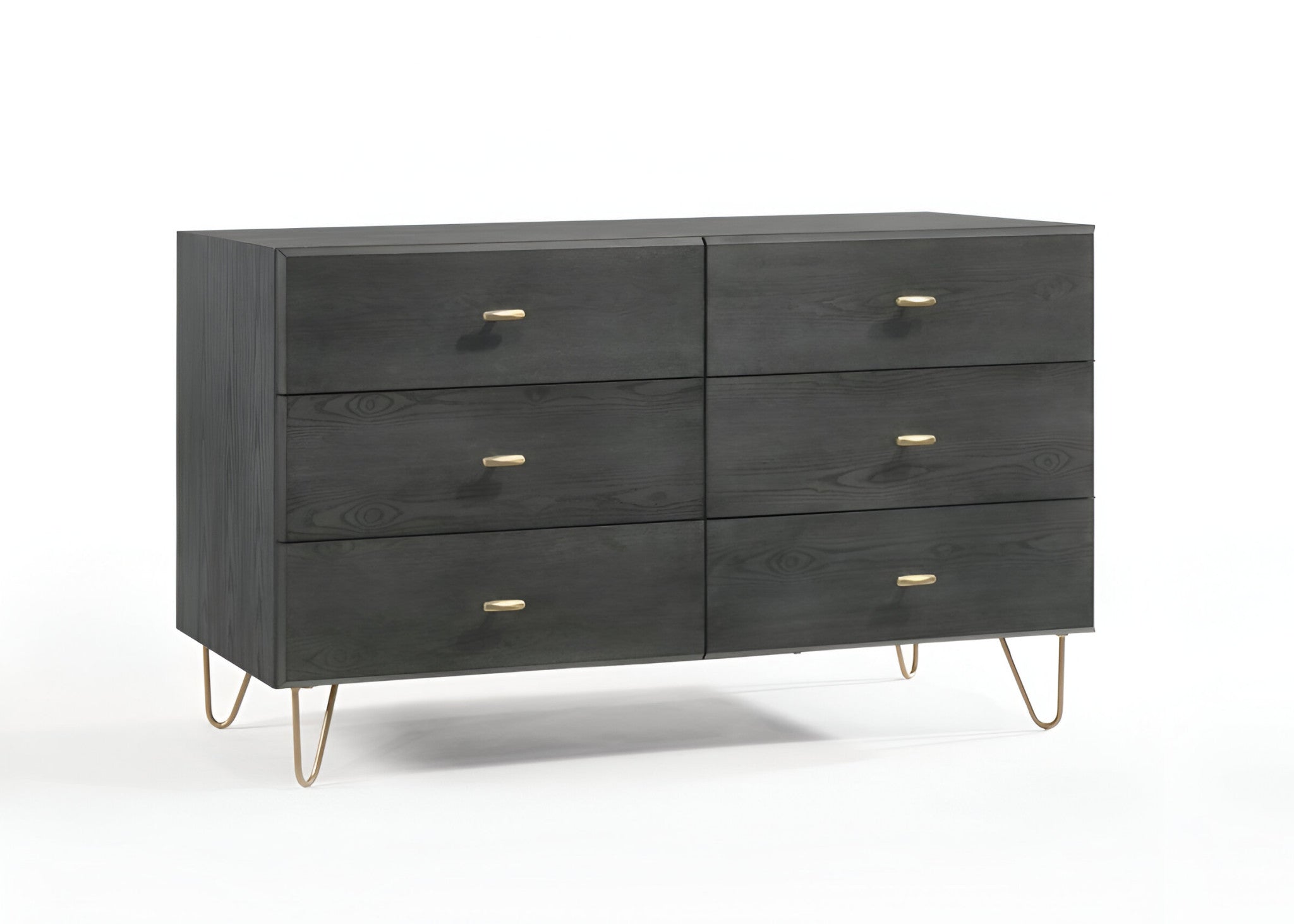 51" Gray Wood Six Drawer Double Dresser
