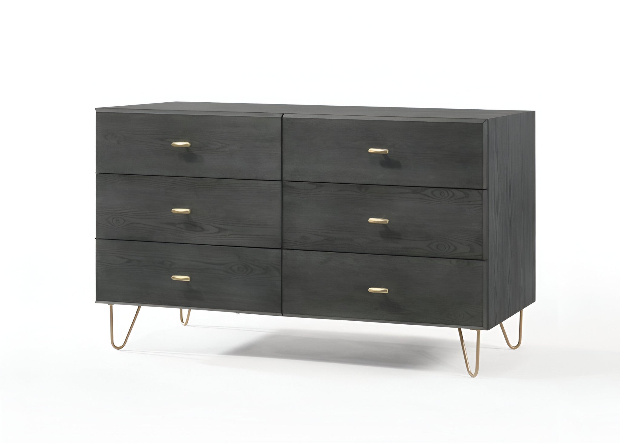 51" Gray Wood Six Drawer Double Dresser