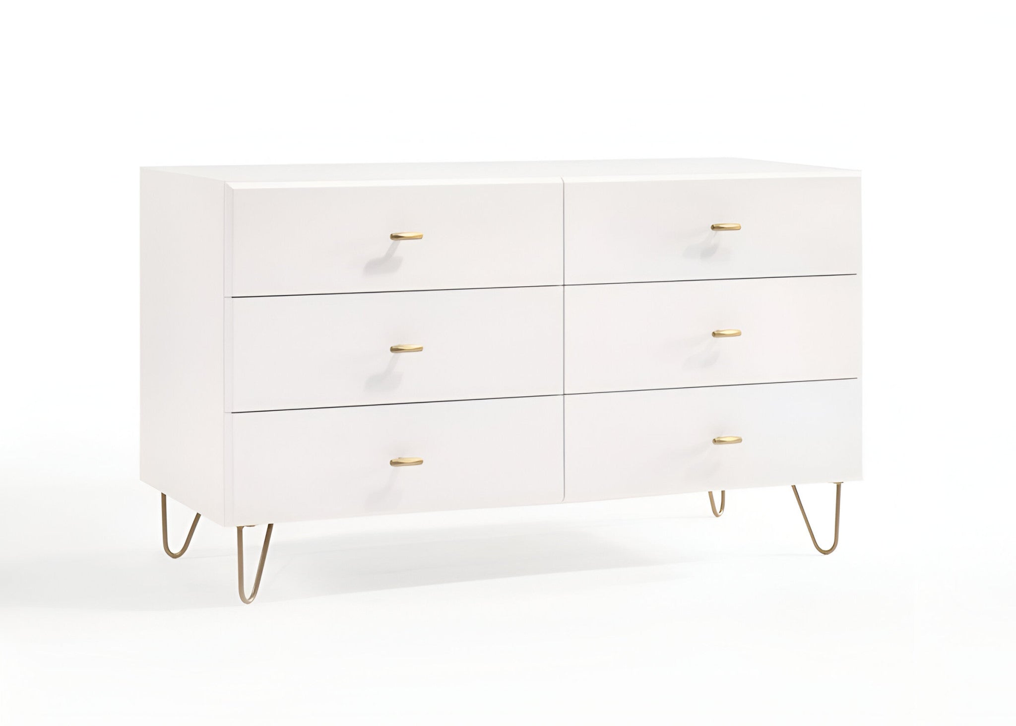 51" White Wood Six Drawer Double Dresser