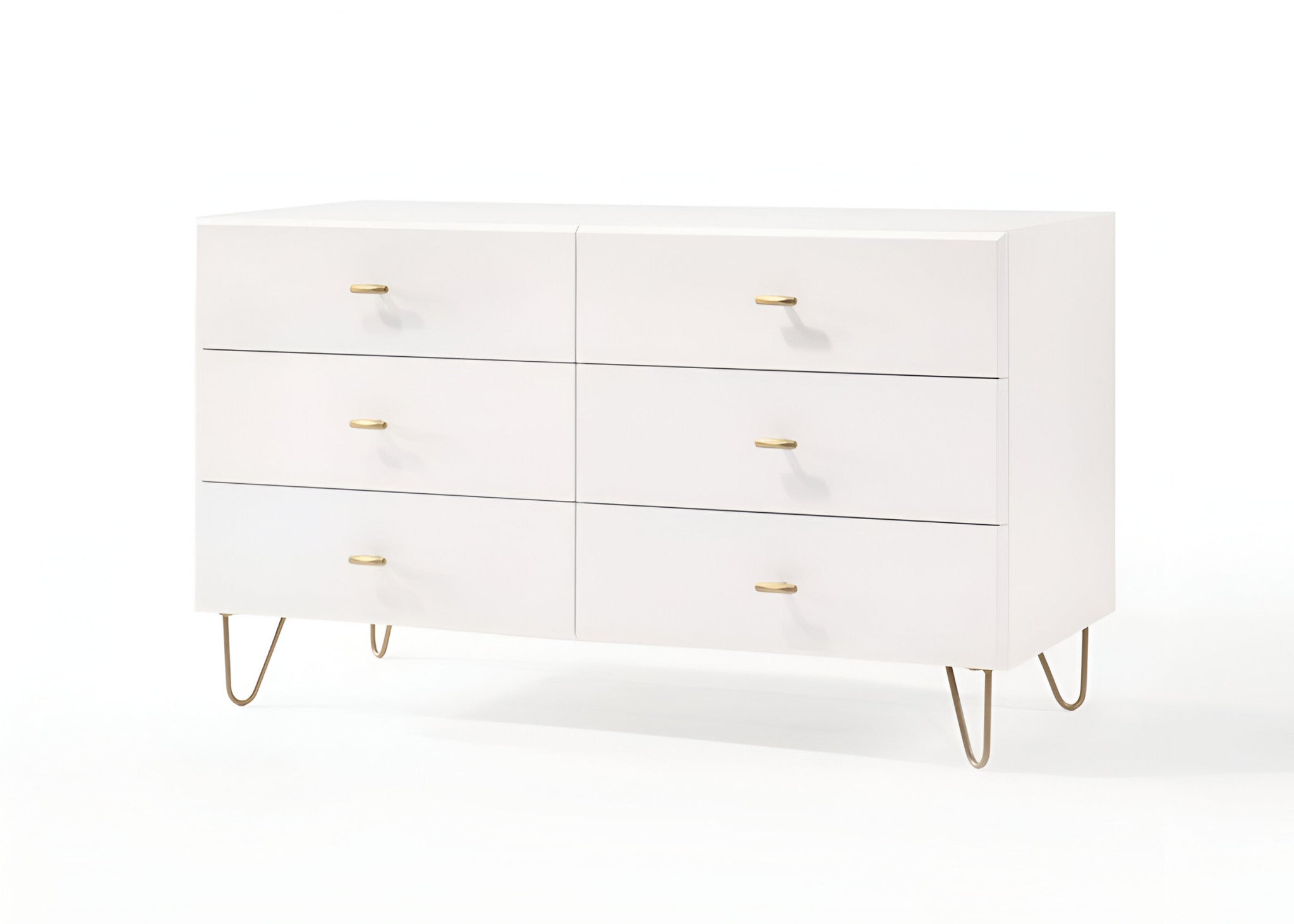 51" White Wood Six Drawer Double Dresser