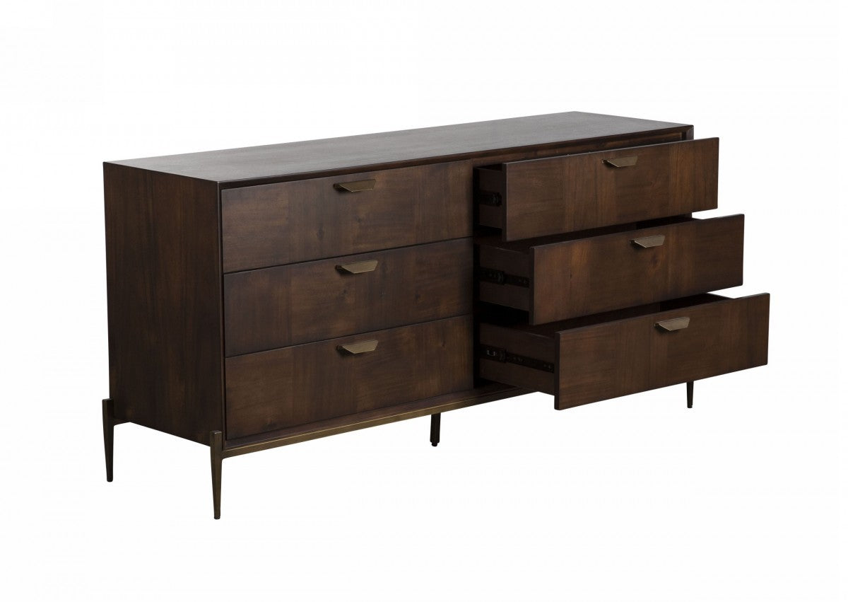 63" Dark Brown Manufactured Wood Six Drawer Double Dresser