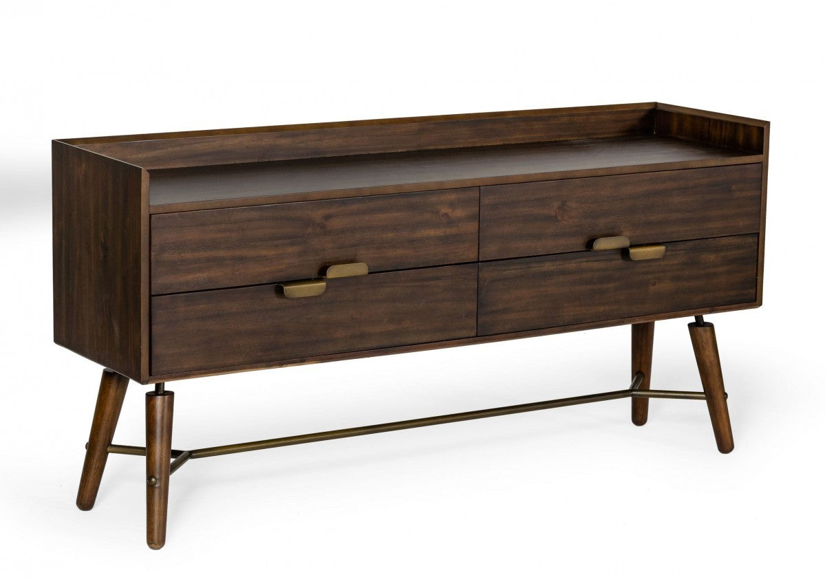 63" Brown Solid Wood Four Drawer Double Dresser