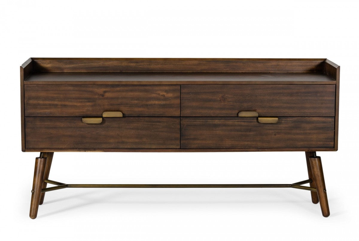 63" Brown Solid Wood Four Drawer Double Dresser