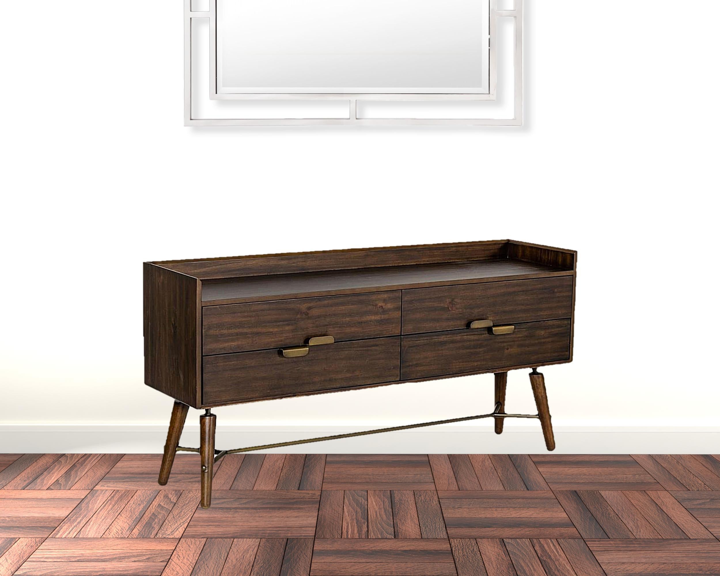 63" Brown Solid Wood Four Drawer Double Dresser