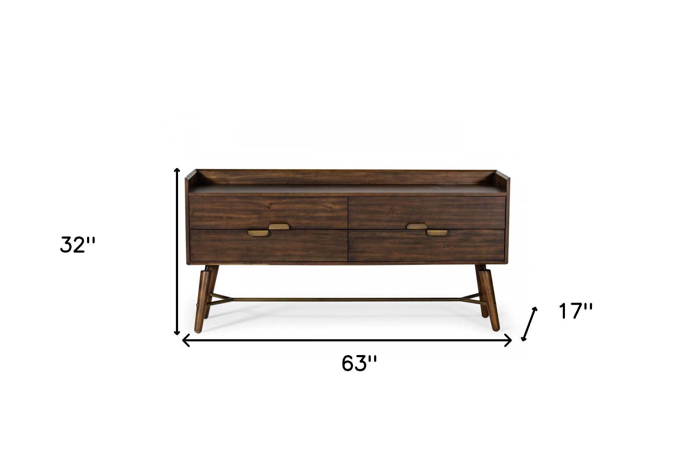 63" Brown Solid Wood Four Drawer Double Dresser