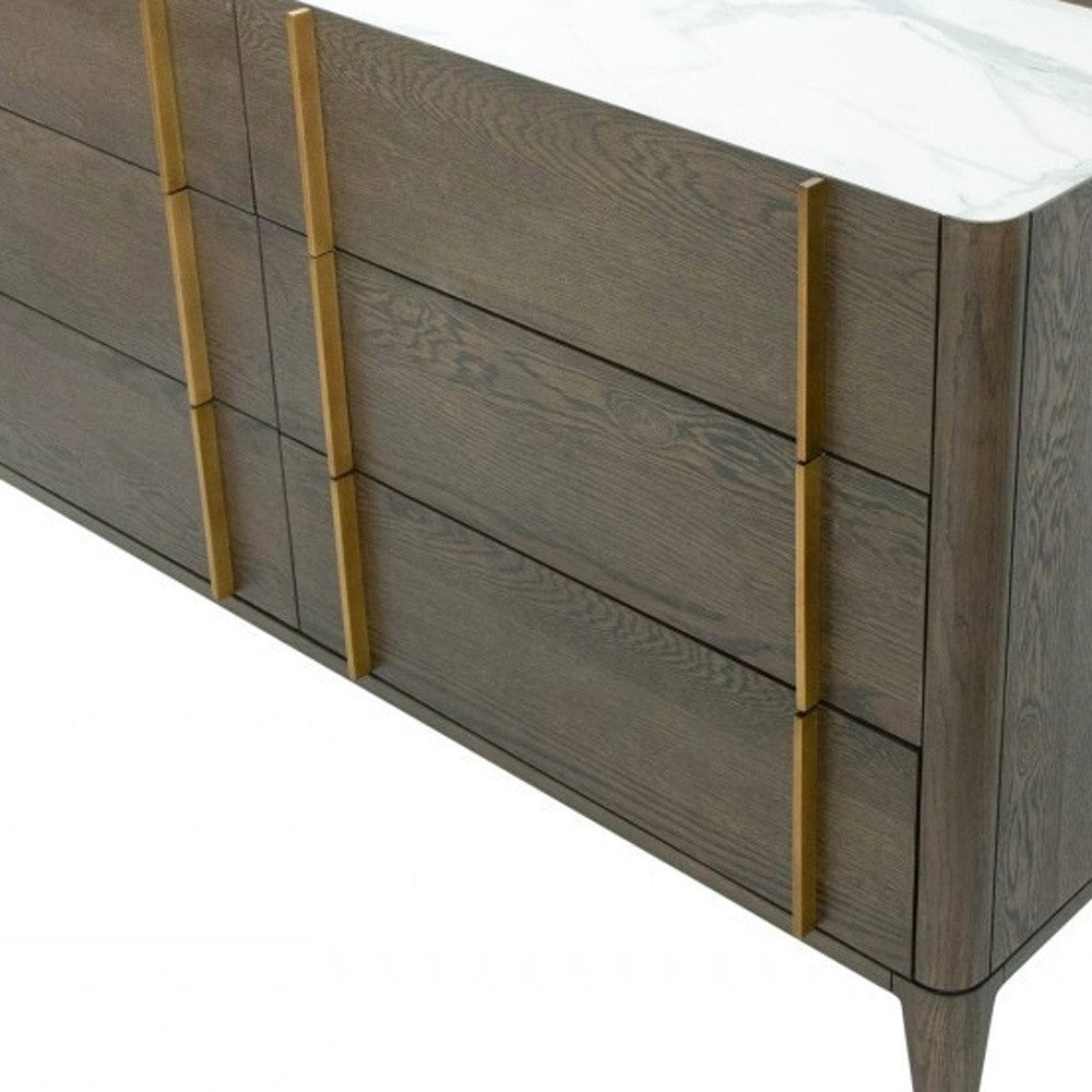 59" Dark Brown Solid Wood Six Drawer Double Dresser
