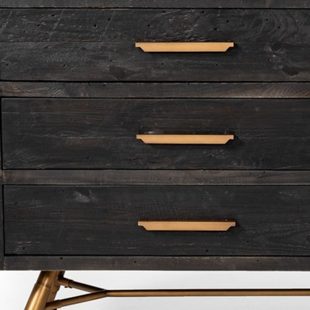 63" Dark Brown Solid Wood Six Drawer Double Dresser