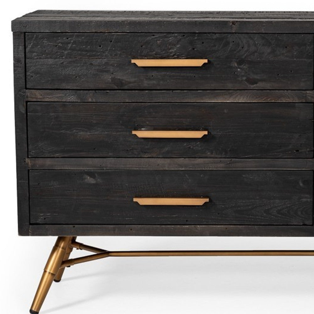 63" Dark Brown Solid Wood Six Drawer Double Dresser