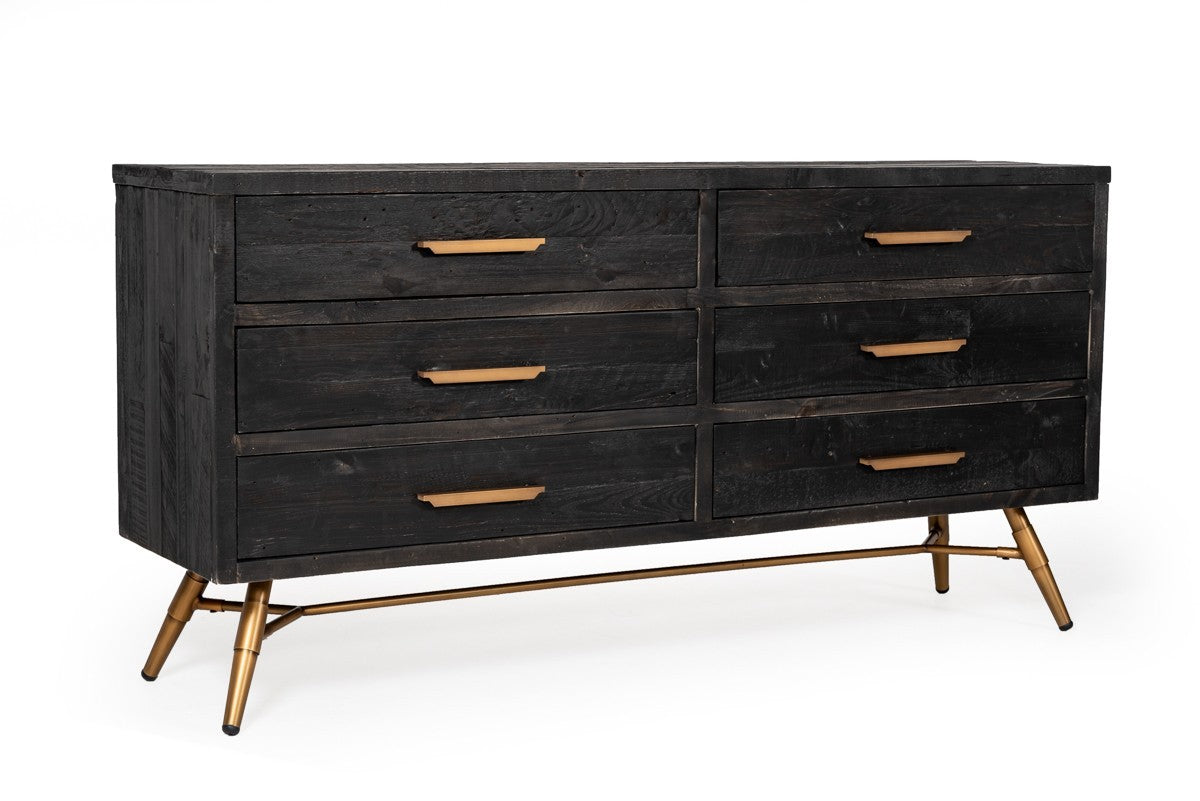 63" Dark Brown Solid Wood Six Drawer Double Dresser