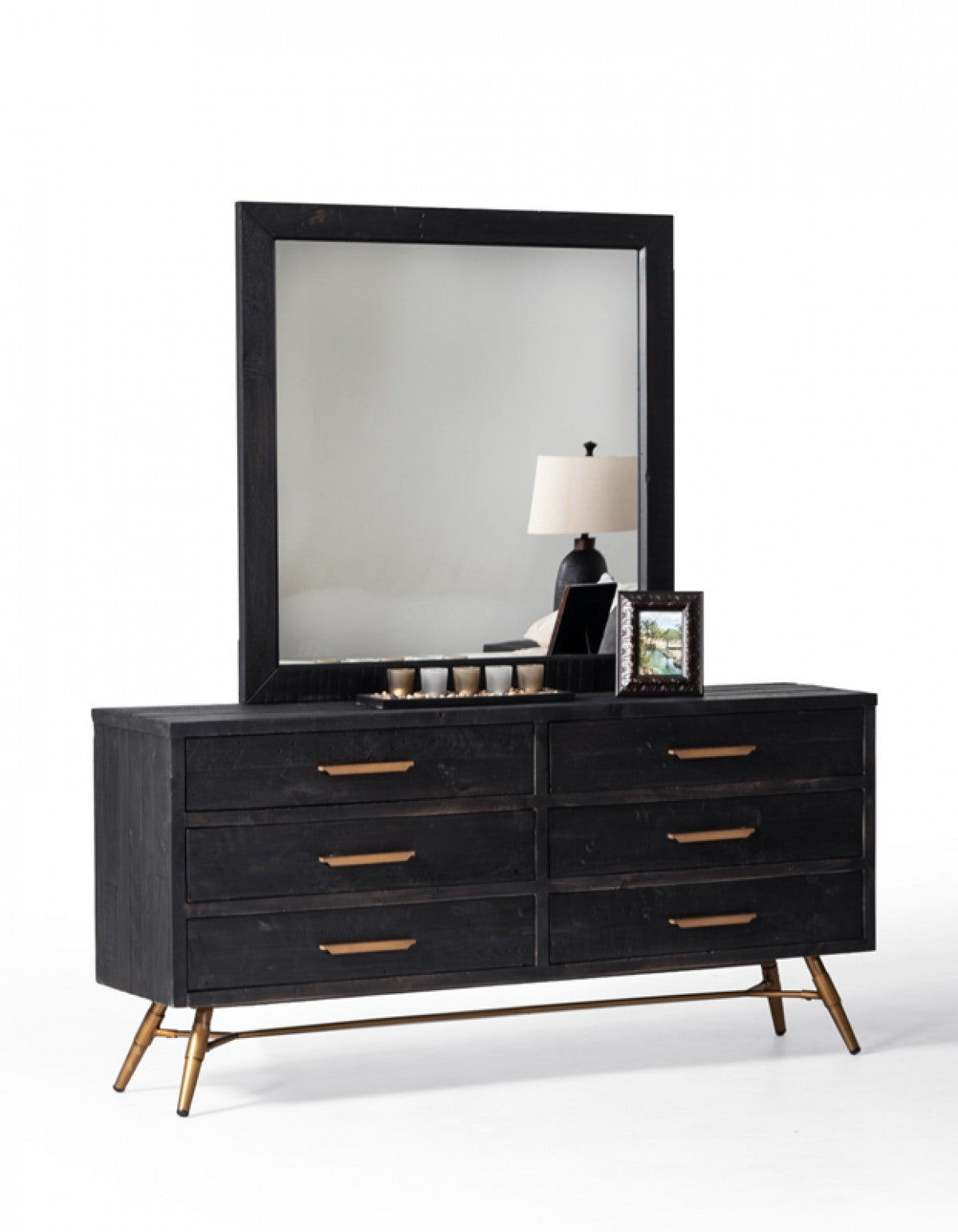 63" Dark Brown Solid Wood Six Drawer Double Dresser