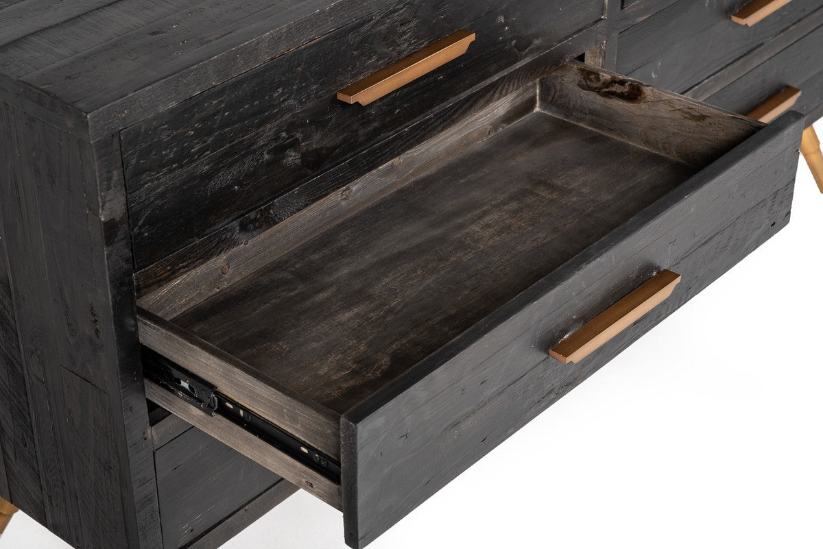63" Dark Brown Solid Wood Six Drawer Double Dresser