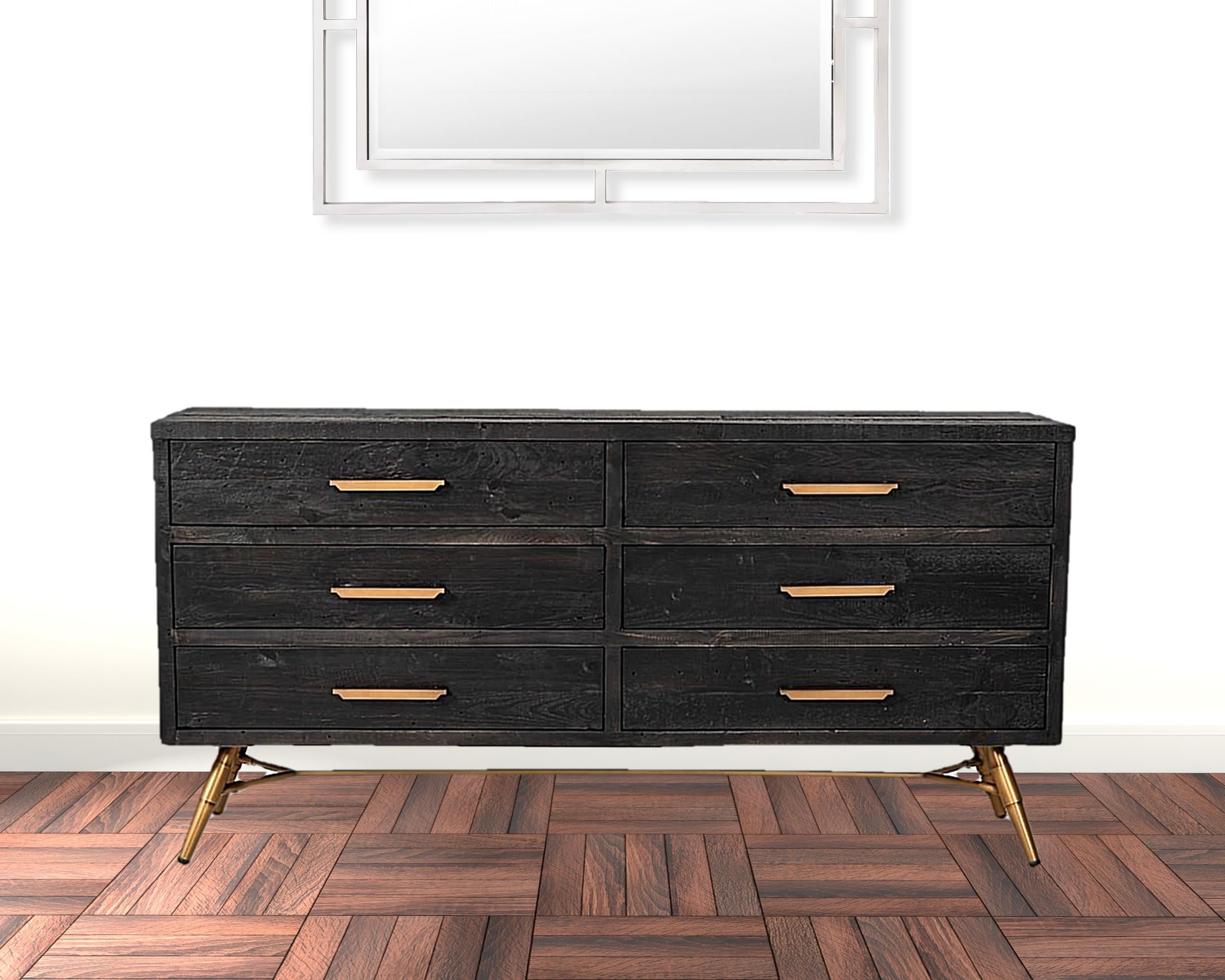 63" Dark Brown Solid Wood Six Drawer Double Dresser