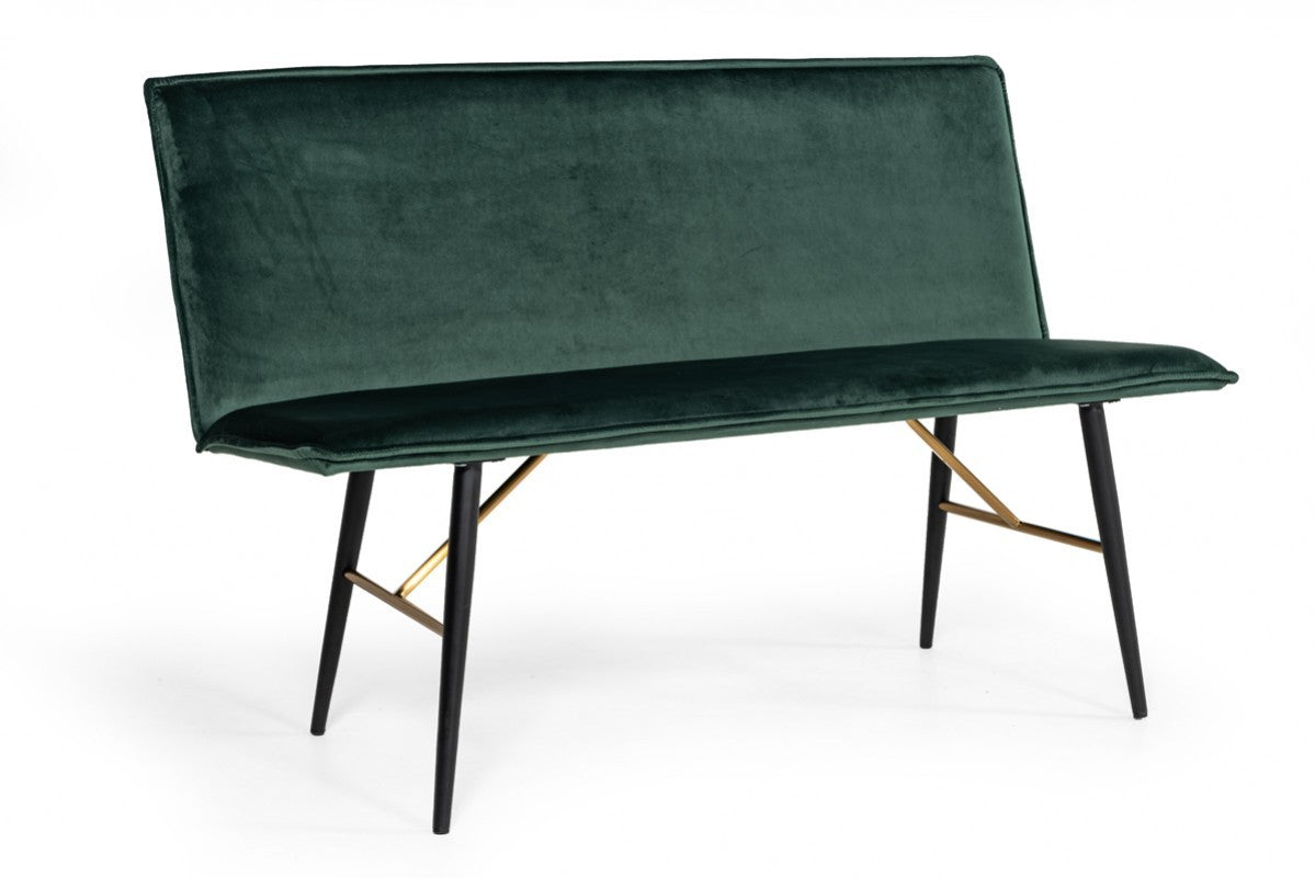 53" Green And Dark Brown Upholstered Velvet Dining bench