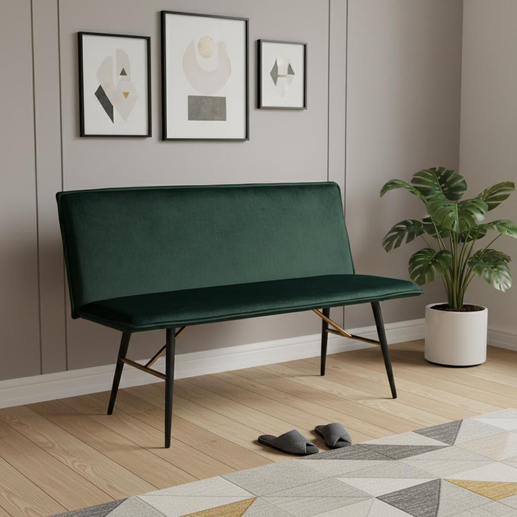 53" Green And Dark Brown Upholstered Velvet Dining bench
