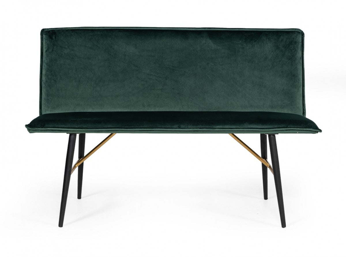 53" Green And Dark Brown Upholstered Velvet Dining bench