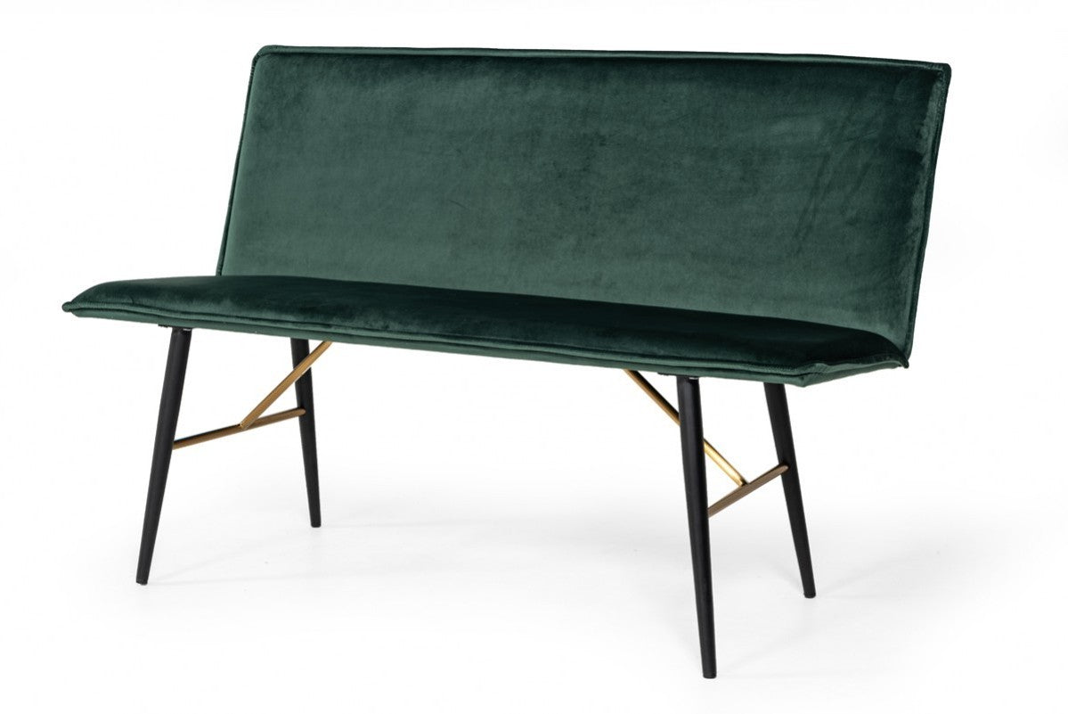 53" Green And Dark Brown Upholstered Velvet Dining bench