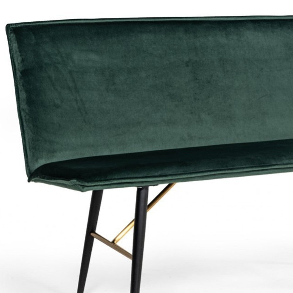 53" Green And Dark Brown Upholstered Velvet Dining bench
