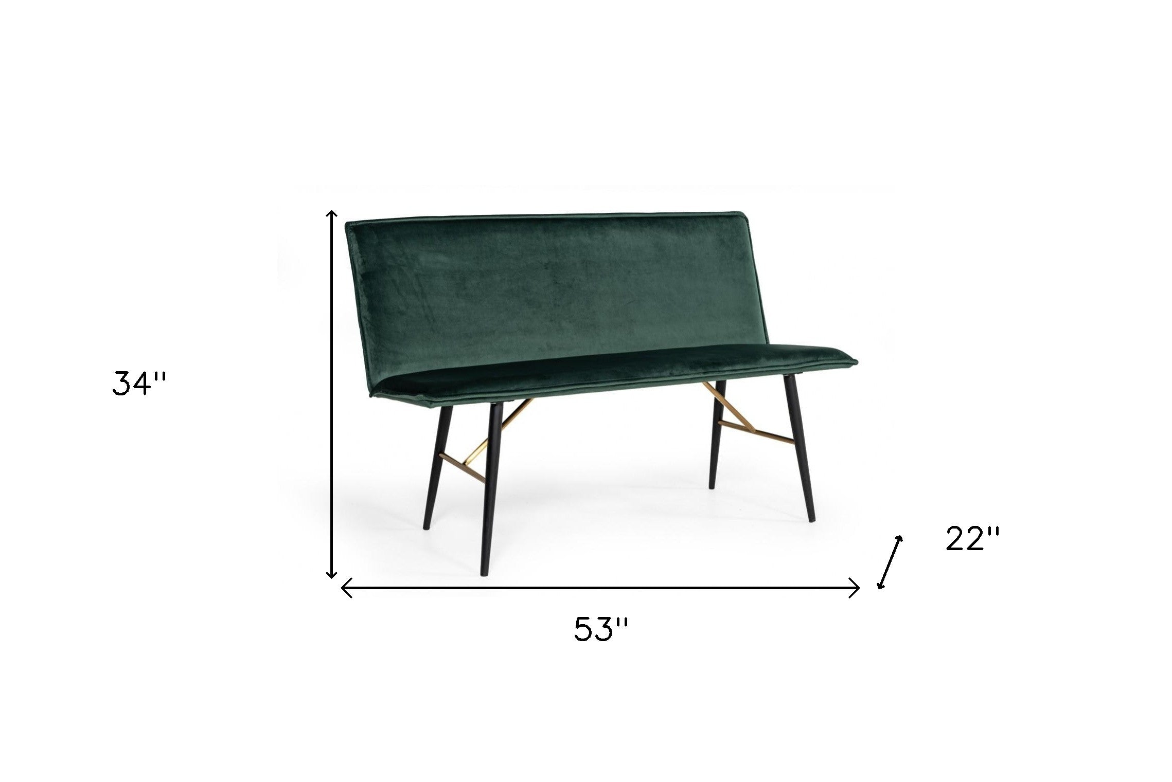 53" Green And Dark Brown Upholstered Velvet Dining bench