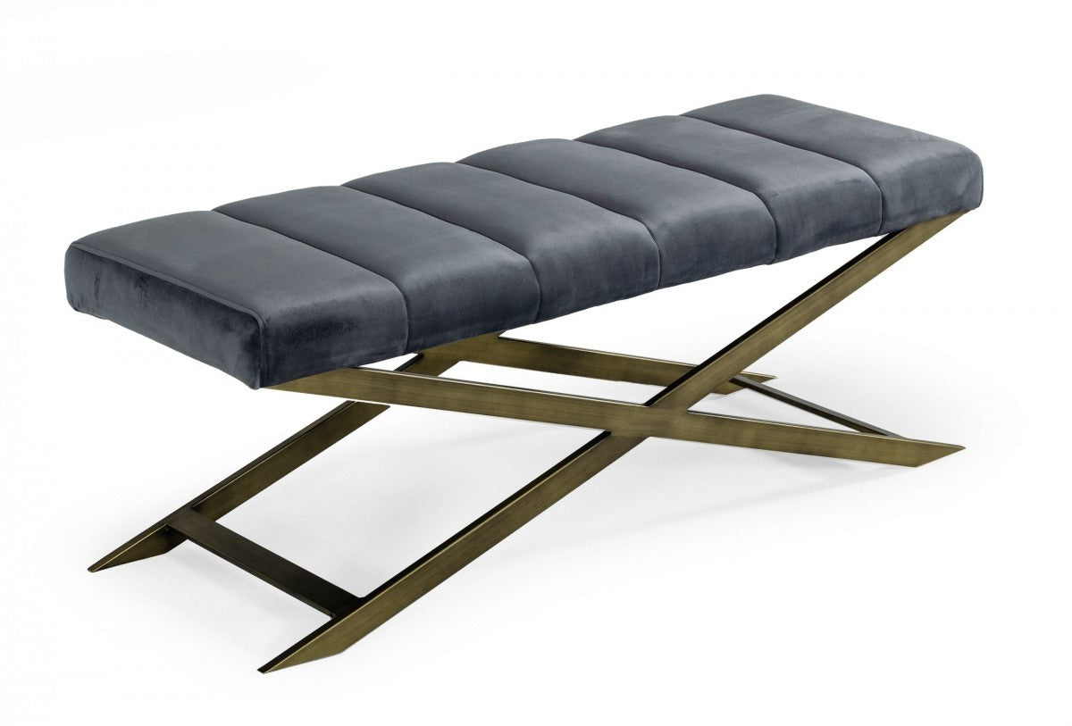 47" Gray And Gold Upholstered Velvet Dining bench