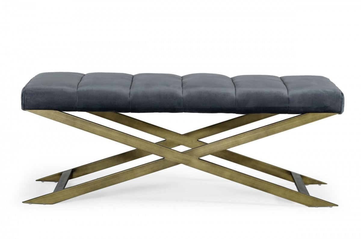 47" Gray And Gold Upholstered Velvet Dining bench