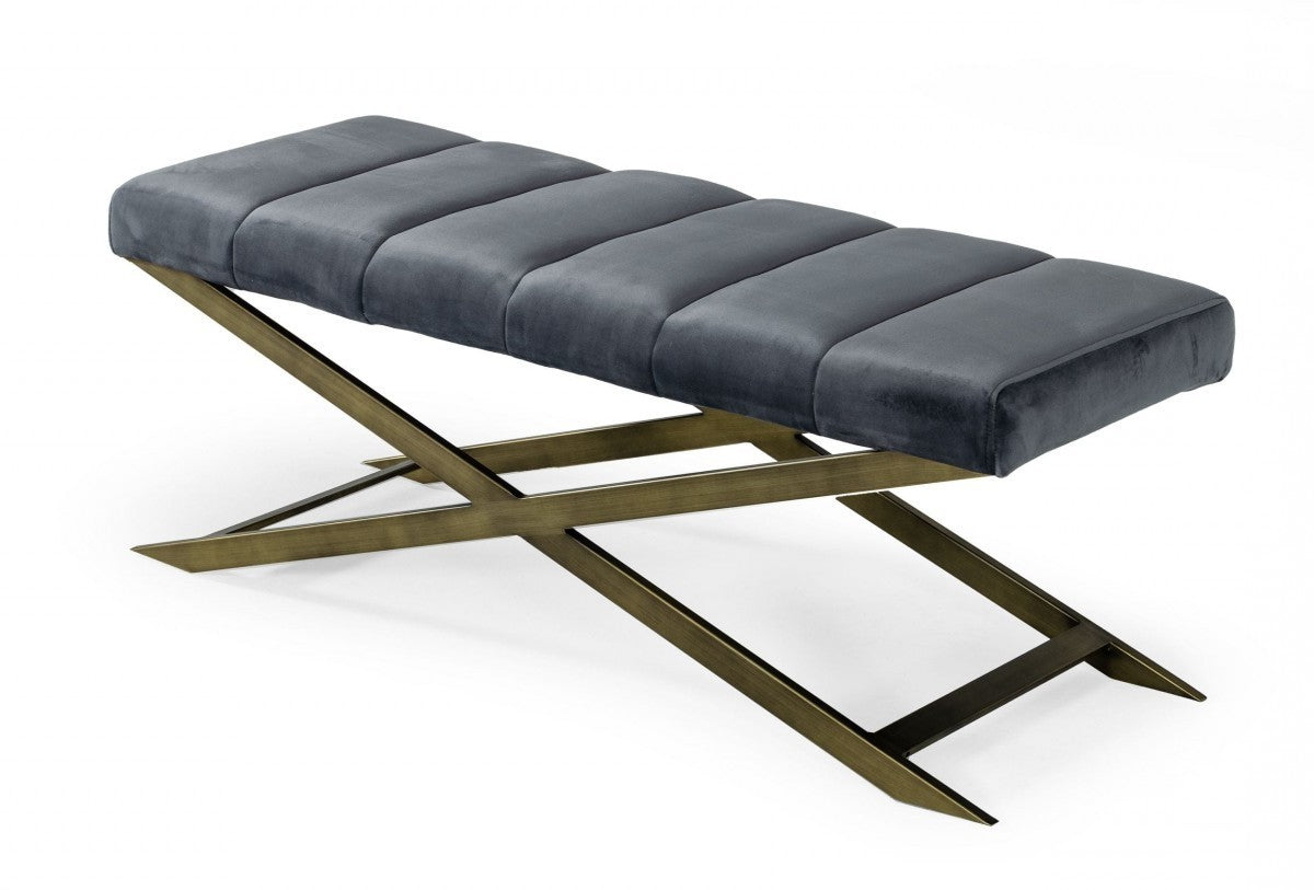47" Gray And Gold Upholstered Velvet Dining bench