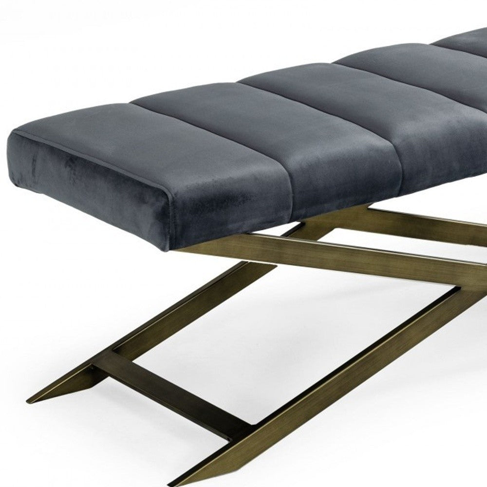 47" Gray And Gold Upholstered Velvet Dining bench