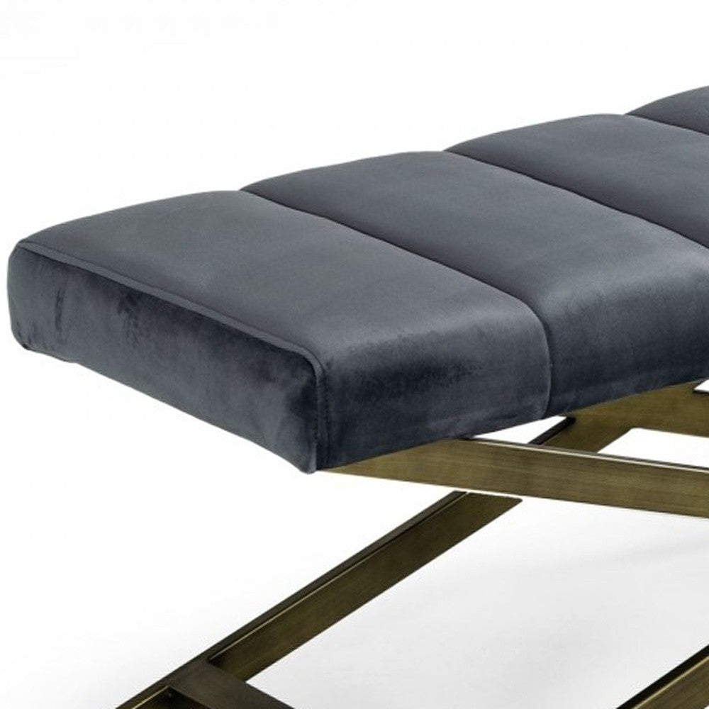 47" Gray And Gold Upholstered Velvet Dining bench