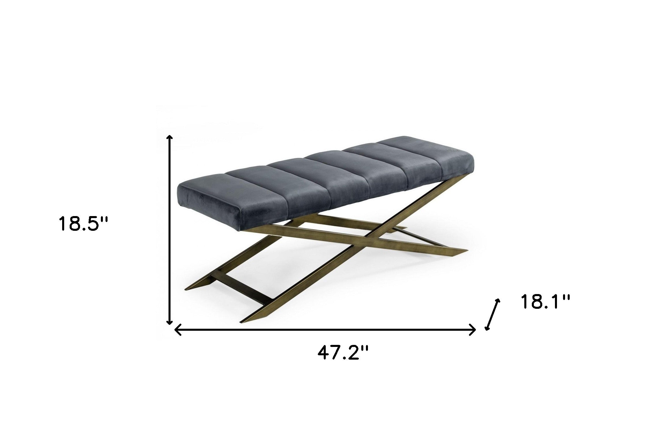 47" Gray And Gold Upholstered Velvet Dining bench