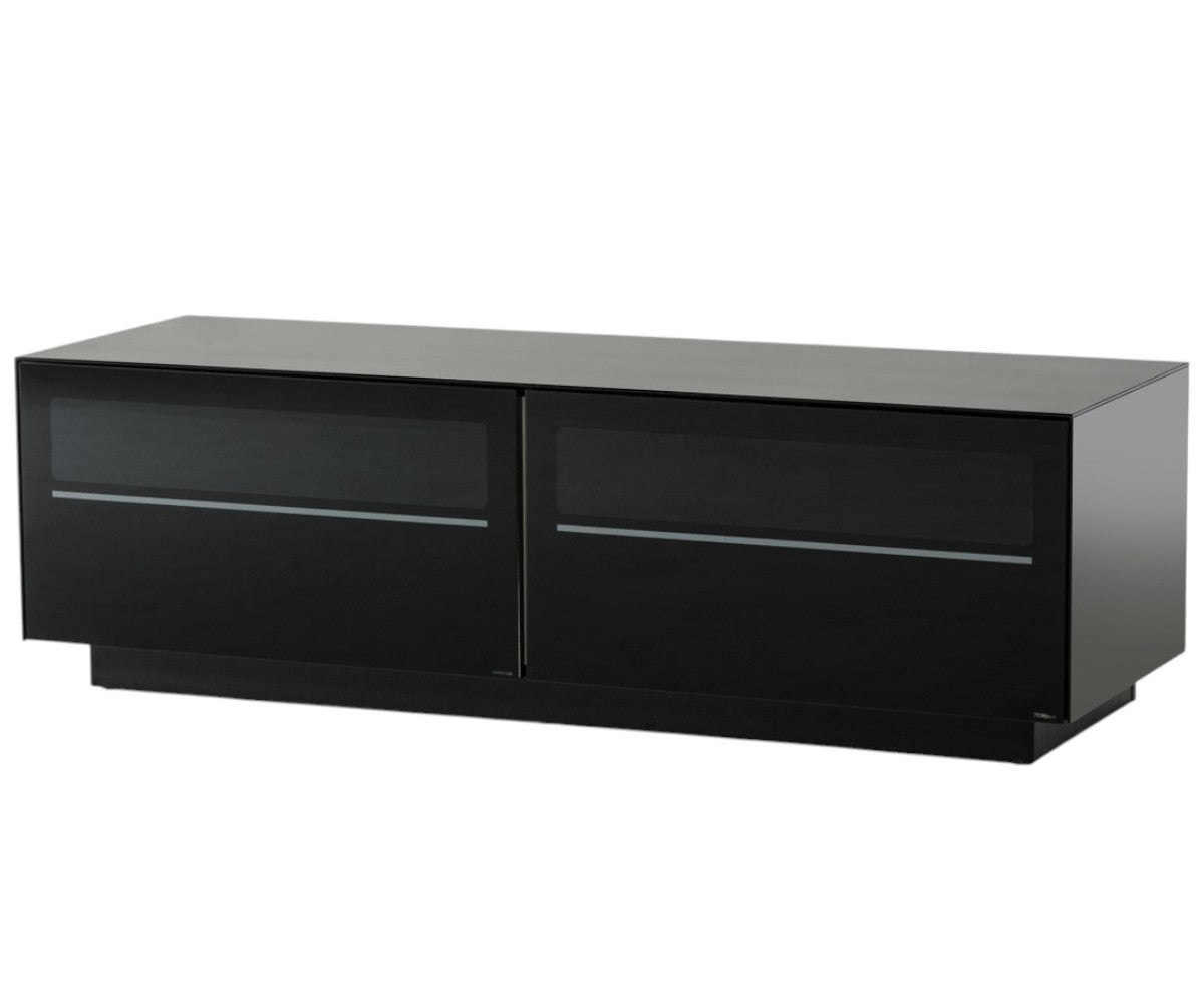 59" Black Glass And Wood Enclosed Storage TV Stand